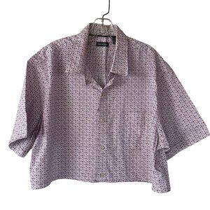 Cropped Van Heusen Button Up Shirt XL Short Sleeve Pink Geometric Print Custom